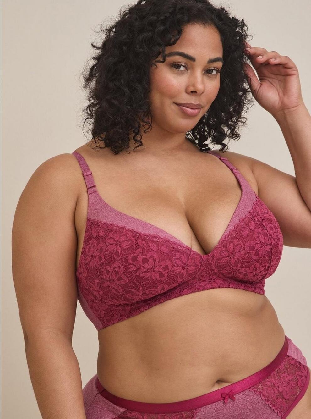 Torrid Curve Dream Wire-Free Plunge 360 Back Smoothing Burgundy Lace Bra NEW